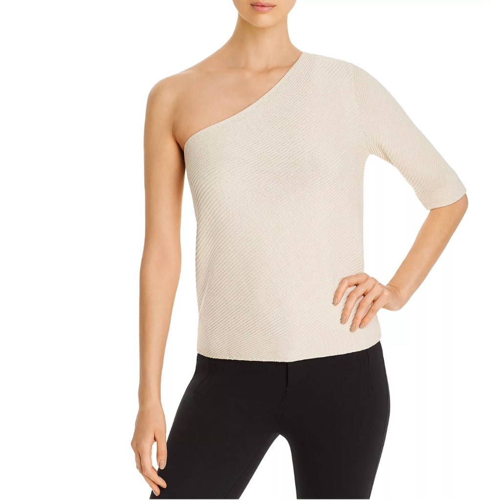 Lafayette 148 New York One-Shoulder Sweater. Size: L. Color: Creme.